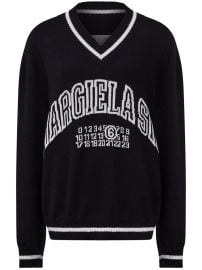MM6 Maison Margiela logo-knit v-neck Jumper Black at Farfetch